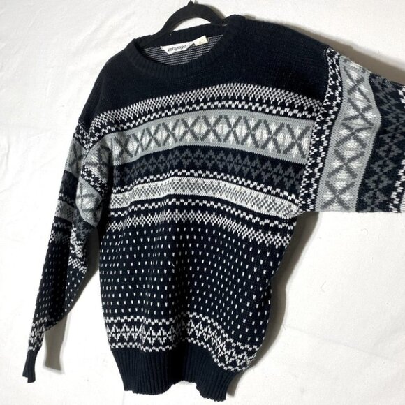 Vintage Entourage Black White Knit Dad Sweater M - Picture 6 of 8